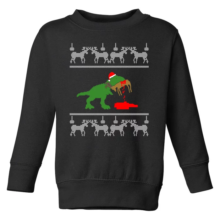 Trex Eating Deer Hunter Ugly Christmas Toddler Sweatshirt