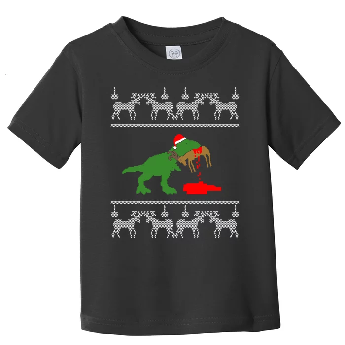 Trex Eating Deer Hunter Ugly Christmas Toddler T-Shirt