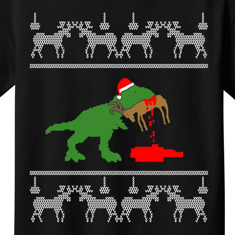 Trex Eating Deer Hunter Ugly Christmas Kids T-Shirt