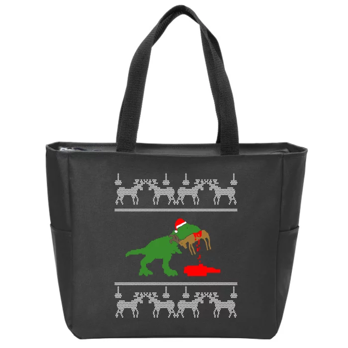 Trex Eating Deer Hunter Ugly Christmas Zip Tote Bag