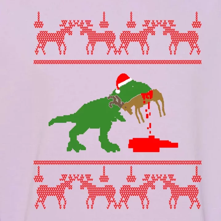 Trex Eating Deer Hunter Ugly Christmas Garment-Dyed Sweatshirt