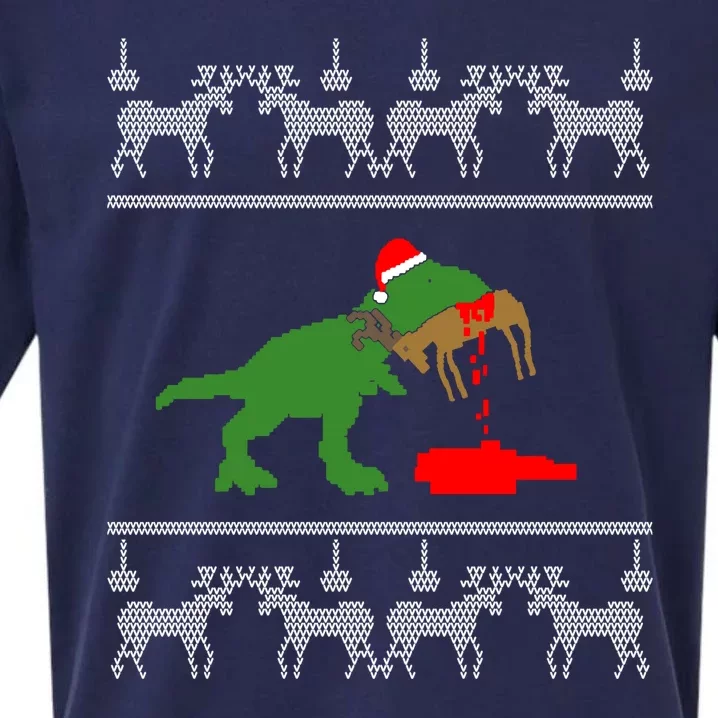 Trex Eating Deer Hunter Ugly Christmas Sueded Cloud Jersey T-Shirt