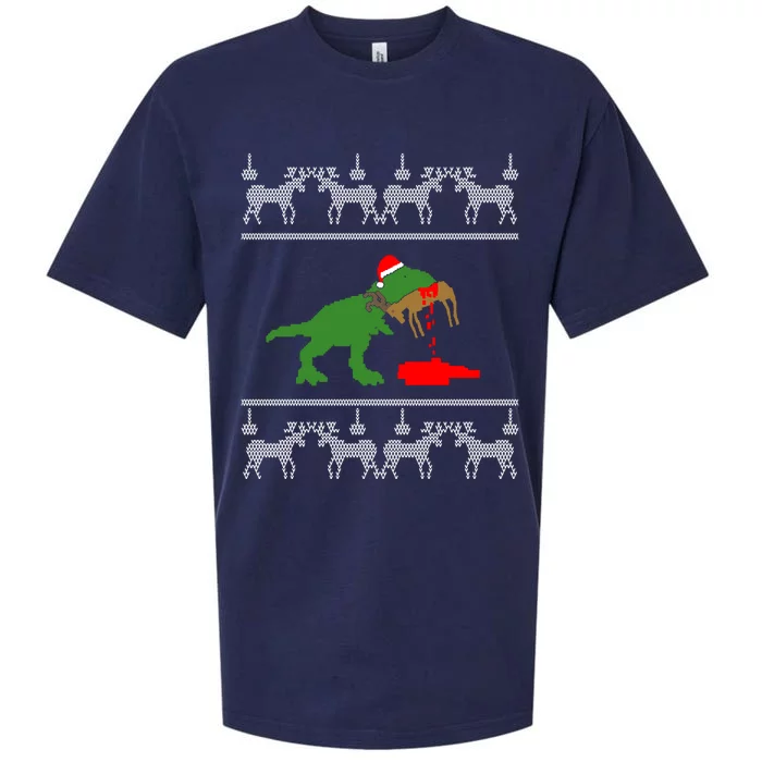 Trex Eating Deer Hunter Ugly Christmas Sueded Cloud Jersey T-Shirt