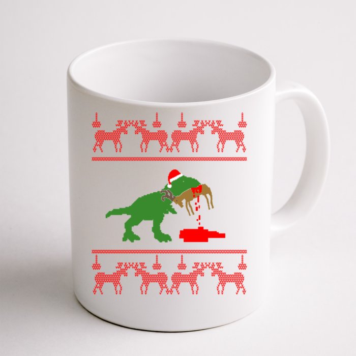 Trex Eating Deer Hunter Ugly Christmas Front & Back Coffee Mug