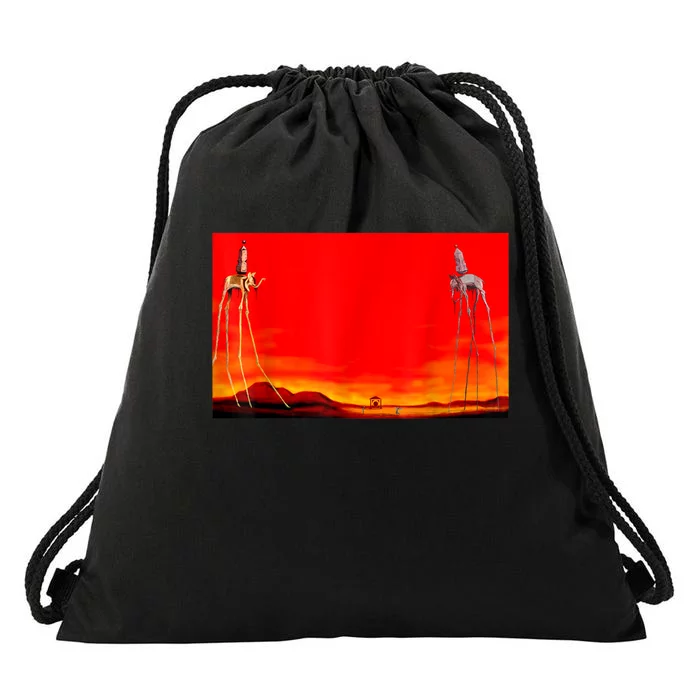 The Elephants Famous Painting By Dali Drawstring Bag