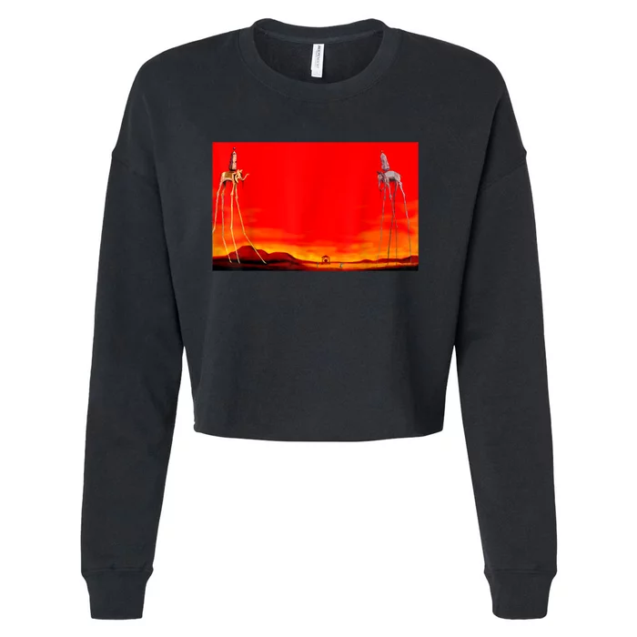 The Elephants Famous Painting By Dali Cropped Pullover Crew