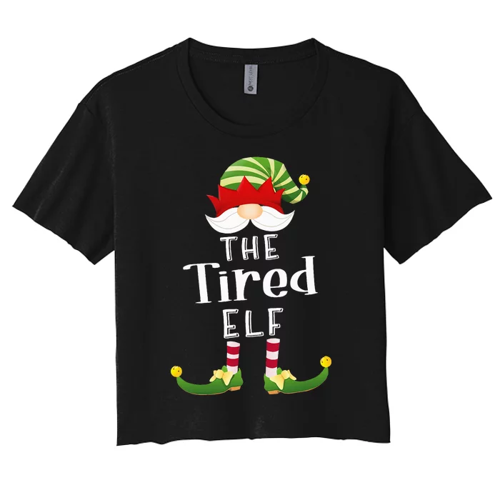 Tired Elf Group Christmas Funny Pajama Party Women's Crop Top Tee