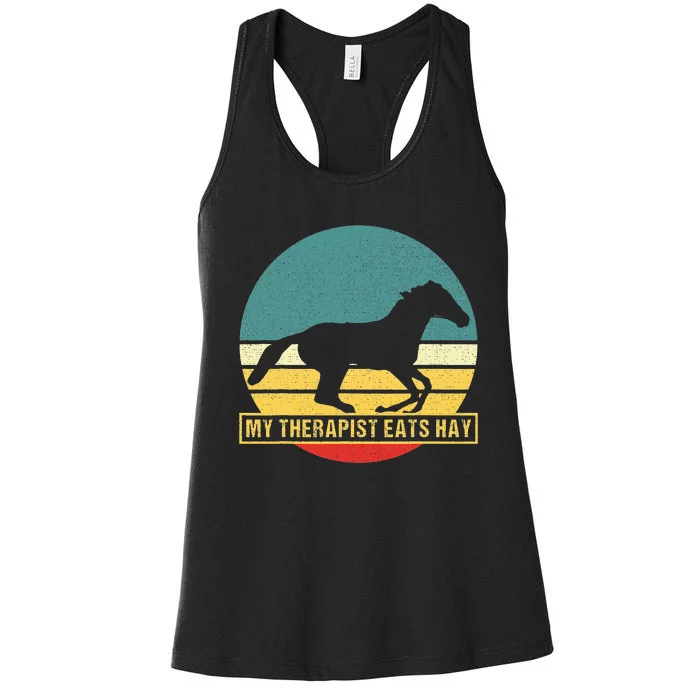 Therapist Eats Hay Vintage Retro Horse Riding Lover Women's Racerback Tank