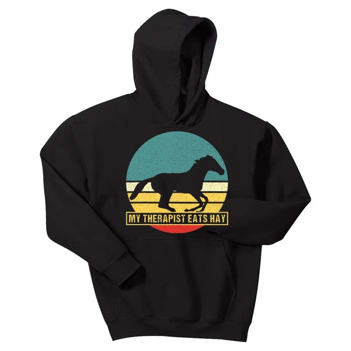 Therapist Eats Hay Vintage Retro Horse Riding Lover Kids Hoodie