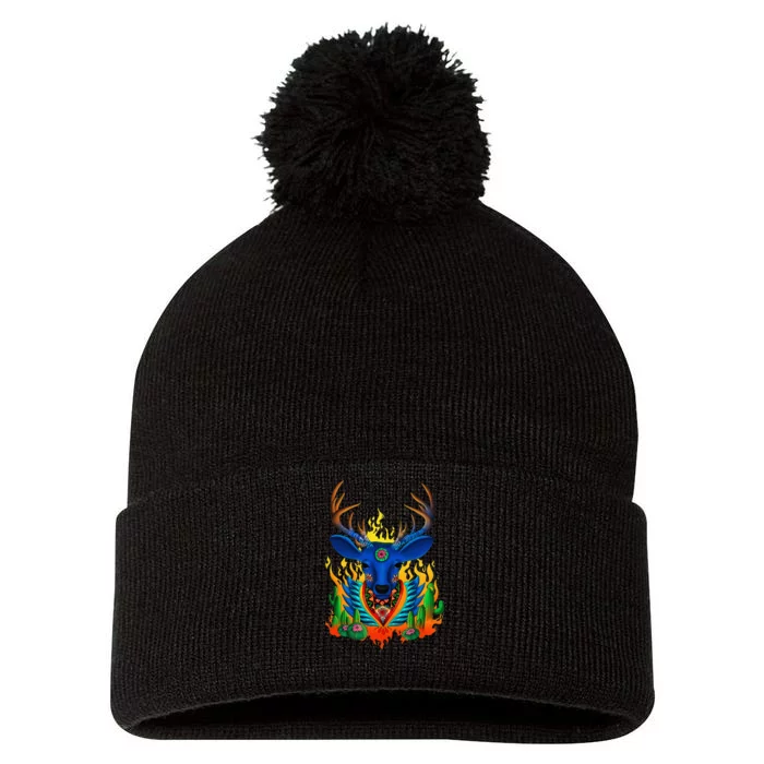 Third Eye Huichol Deer Pom Pom 12in Knit Beanie