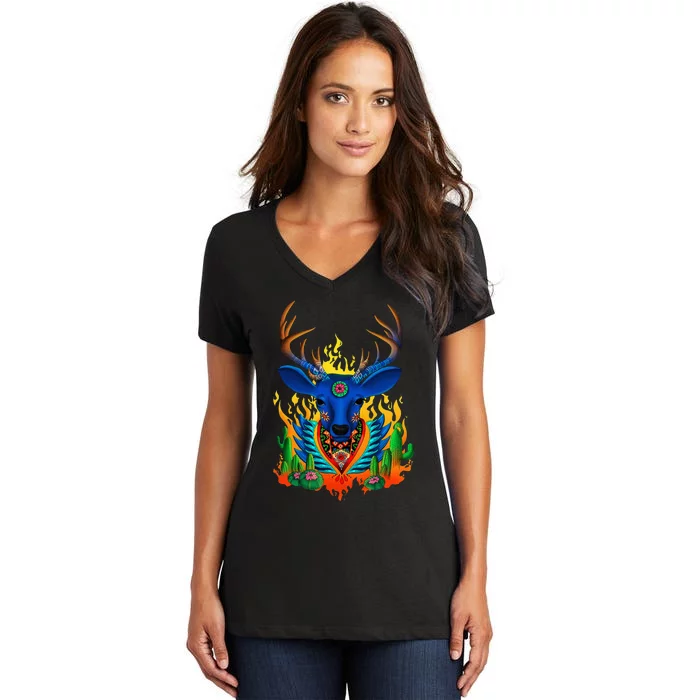 Third Eye Huichol Deer Women's V-Neck T-Shirt