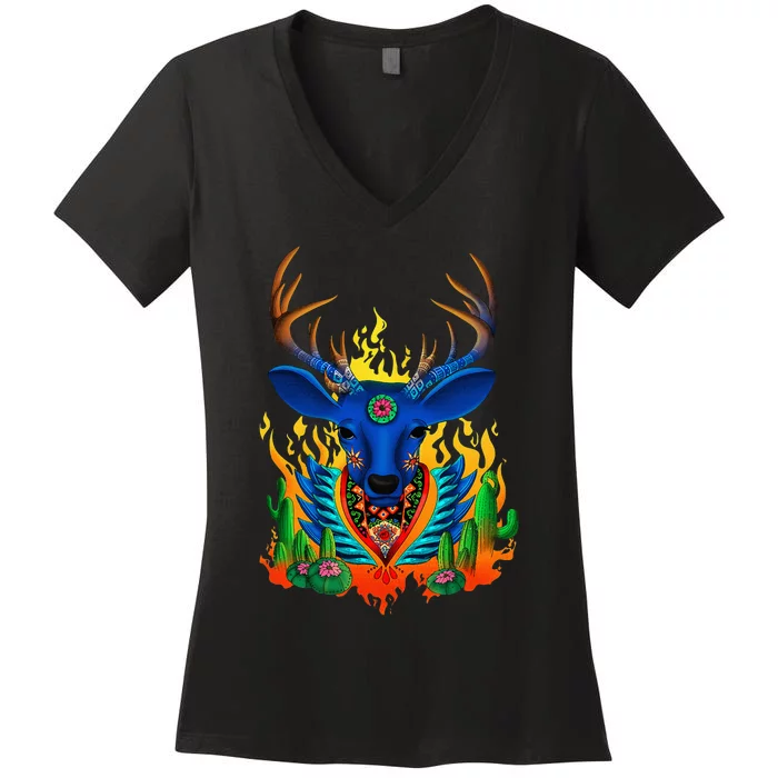 Third Eye Huichol Deer Women's V-Neck T-Shirt