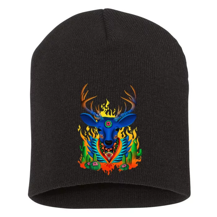 Third Eye Huichol Deer Short Acrylic Beanie