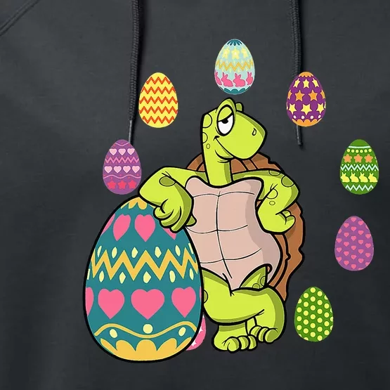 Turtle Egg Hunting Easter Day Cute Turtle With Easter Eggs Performance Fleece Hoodie