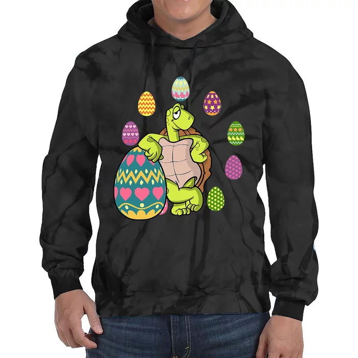 Turtle Egg Hunting Easter Day Cute Turtle With Easter Eggs Tie Dye Hoodie