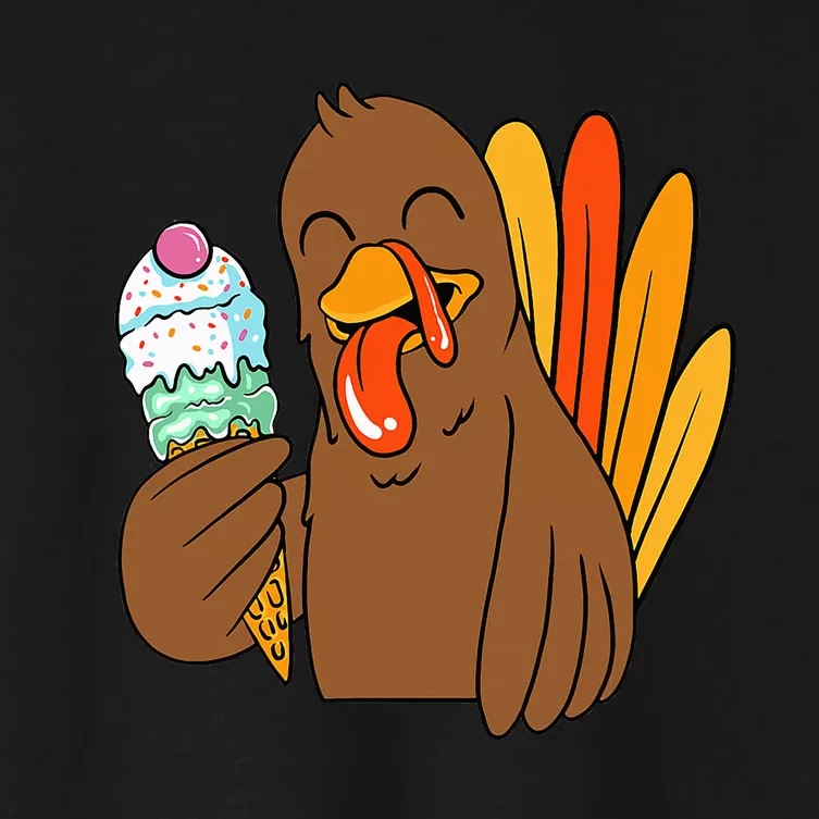 Turkey Eating Ice Cream Thanksgiving Day Funny Fall Autumn Women's Crop Top Tee