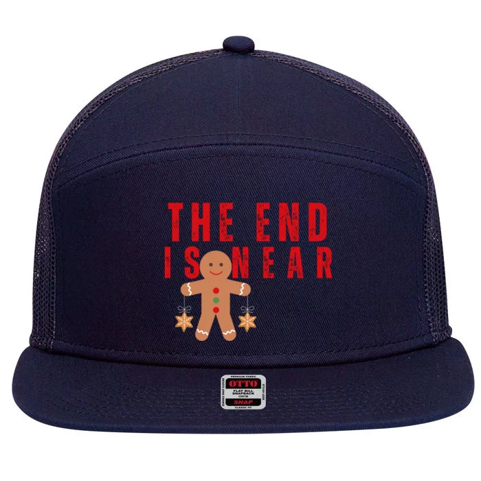 The End Is Near Funny Christmas Gingerbread Cookie 7 Panel Mesh Trucker Snapback Hat