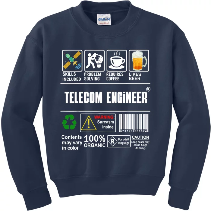 Telecom Engineer Label Skills Solving Coffee Beer Kids Sweatshirt