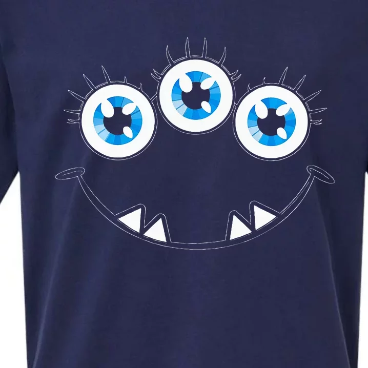 Three Eyed Monster Face Cute Halloween Sueded Cloud Jersey T-Shirt