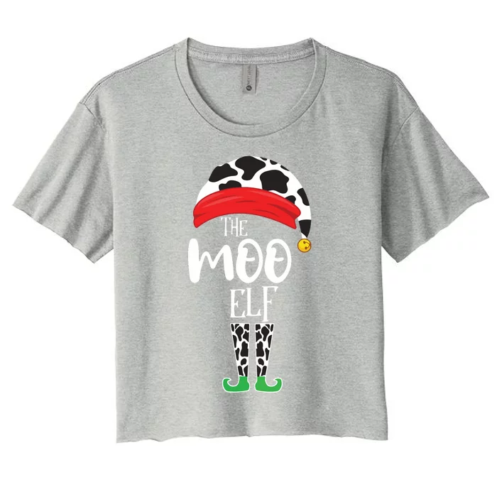 The Elf Moo Cow Funny Christmas Elf Family Matching Women's Crop Top Tee