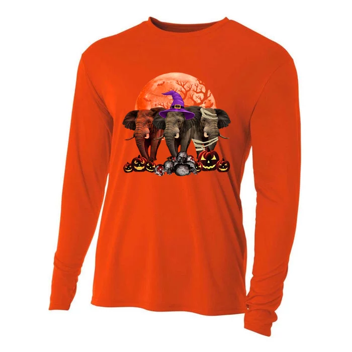 Three Elephant Mummy Witch Pumpkin Pet Lover Halloween Great Gift Cooling Performance Long Sleeve Crew