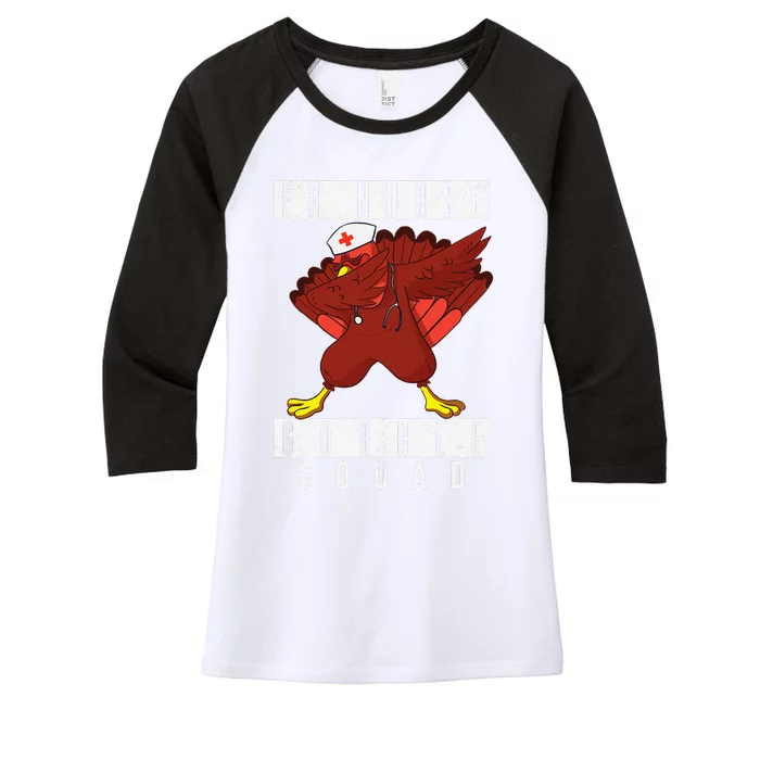 Thanksgiving ER Nurse Gobble Squad Turkey Dab Nursing Gift Women's Tri-Blend 3/4-Sleeve Raglan Shirt