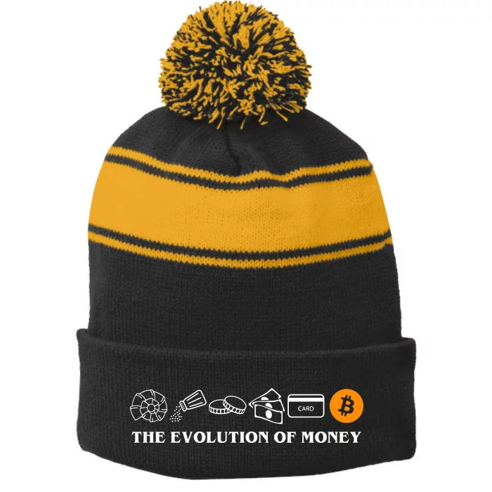 The Evolution Of Money Bitcoin Crypto Stripe Pom Pom Beanie