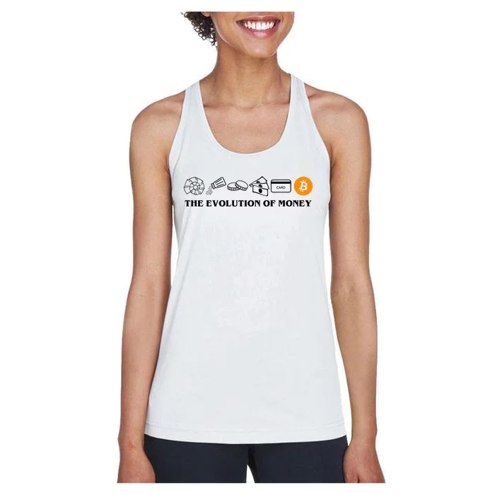 The Evolution Of Money Bitcoin Crypto Women's Racerback Tank