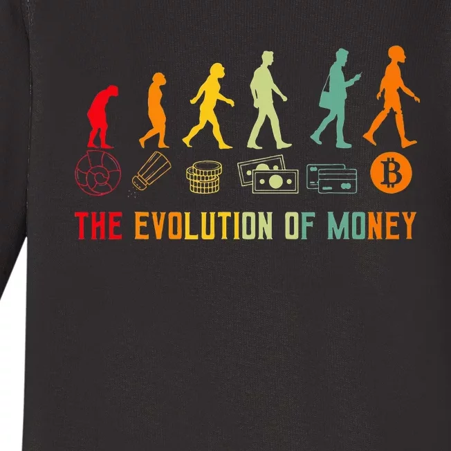 The Evolution Of Money Bitcoin Btc Crypto Cryptocurrency Baby Long Sleeve Bodysuit