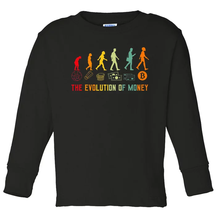 The Evolution Of Money Bitcoin Btc Crypto Cryptocurrency Toddler Long Sleeve Shirt