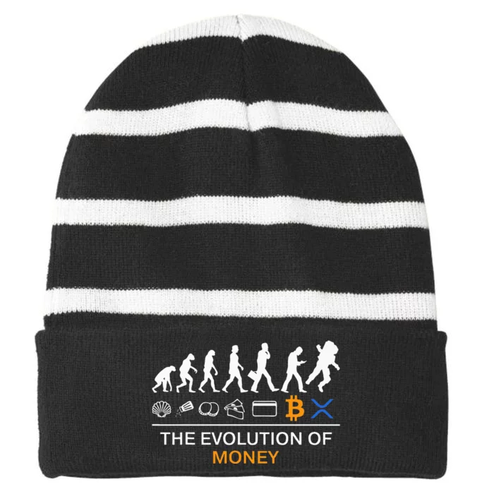 The Evolution Of Money Bitcoin Ripple Xrp To The Moon Striped Beanie with Solid Band