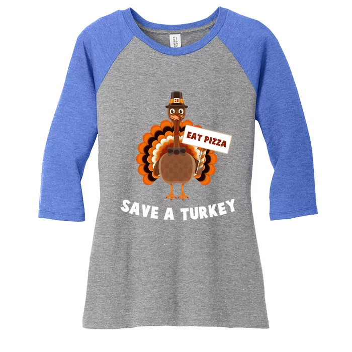 Turkey Eat Pizza Funny Thanksgiving Meaningful Gift Women's Tri-Blend 3/4-Sleeve Raglan Shirt