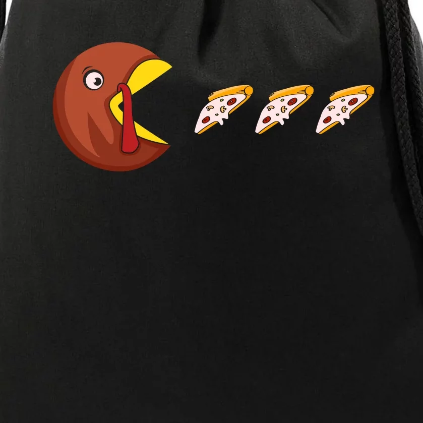 Turkey Eat Pizza Happy Thanksgiving Drawstring Bag