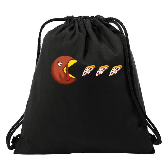 Turkey Eat Pizza Happy Thanksgiving Drawstring Bag