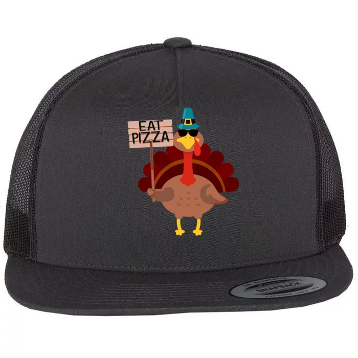 Turkey Eat Pizza Vegan Funny Thanksgiving Gifts Flat Bill Trucker Hat