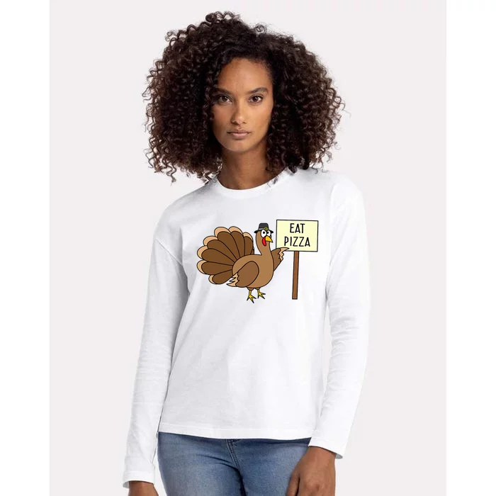 Turkey Eat Pizza Vegan Funny Thanksgiving Gifts Womens Cotton Relaxed Long Sleeve T-Shirt