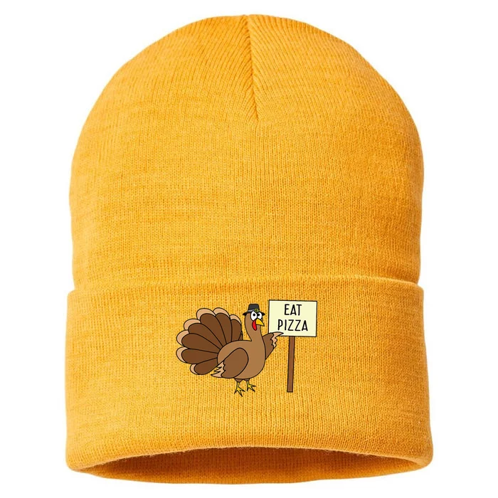 Turkey Eat Pizza Adult Vegan Thanksgiving Sustainable Knit Beanie