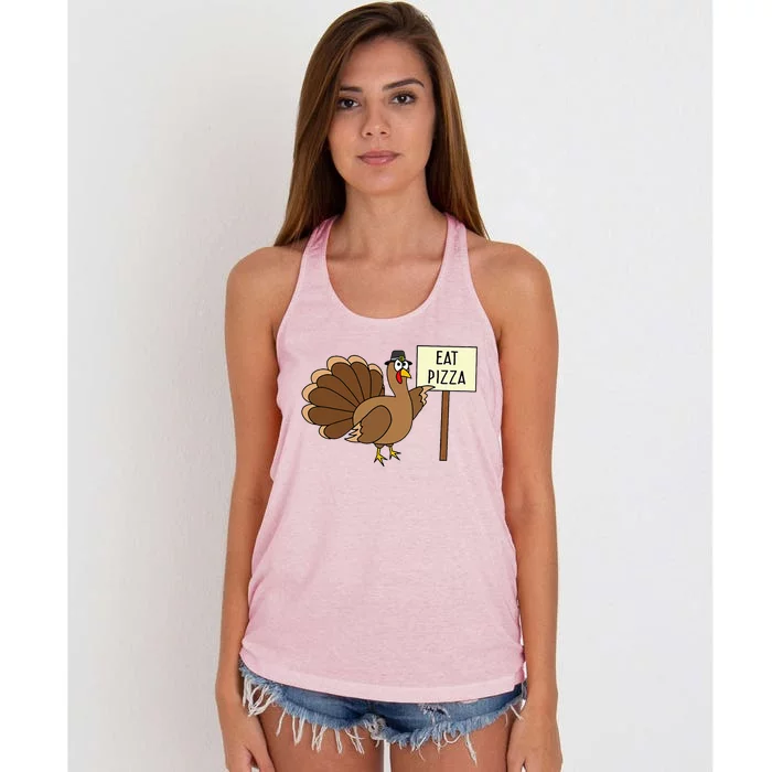 Turkey Eat Pizza Adult Vegan Thanksgiving Women's Knotted Racerback Tank