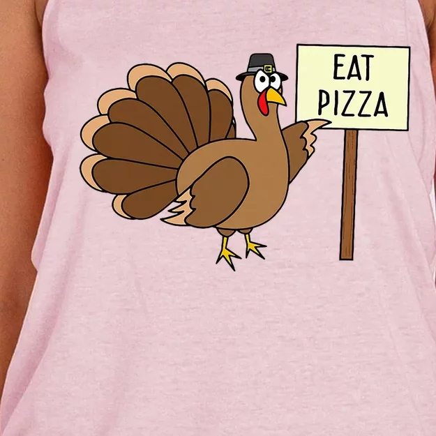 Turkey Eat Pizza Adult Vegan Thanksgiving Women's Knotted Racerback Tank