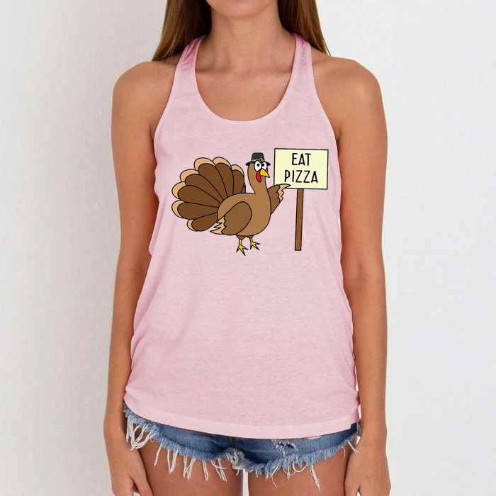 Turkey Eat Pizza Adult Vegan Thanksgiving Women's Knotted Racerback Tank