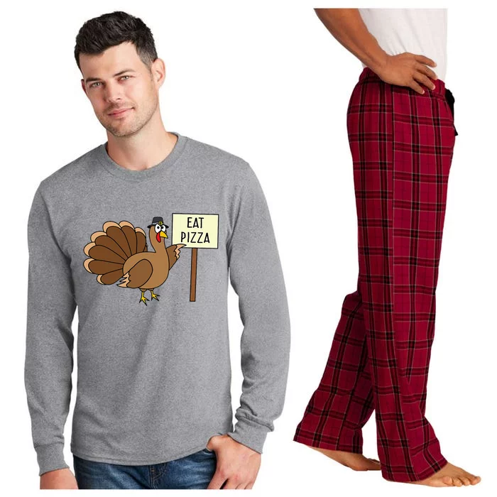 Turkey Eat Pizza Adult Vegan Thanksgiving Long Sleeve Pajama Set