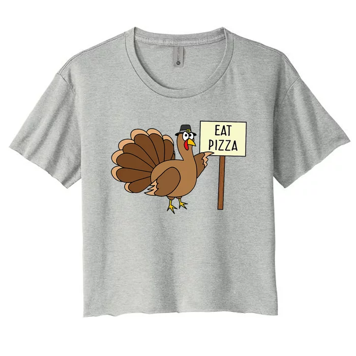 Turkey Eat Pizza Adult Vegan Thanksgiving Women's Crop Top Tee