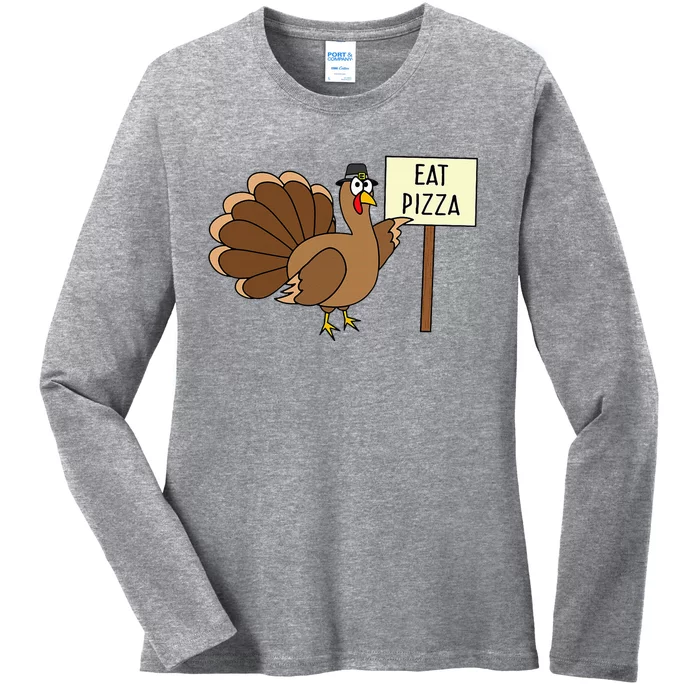 Turkey Eat Pizza Adult Vegan Thanksgiving Ladies Long Sleeve Shirt