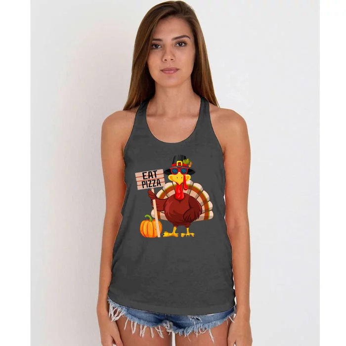 Turkey Eat Pizza Vegan Thanksgiving Women's Knotted Racerback Tank