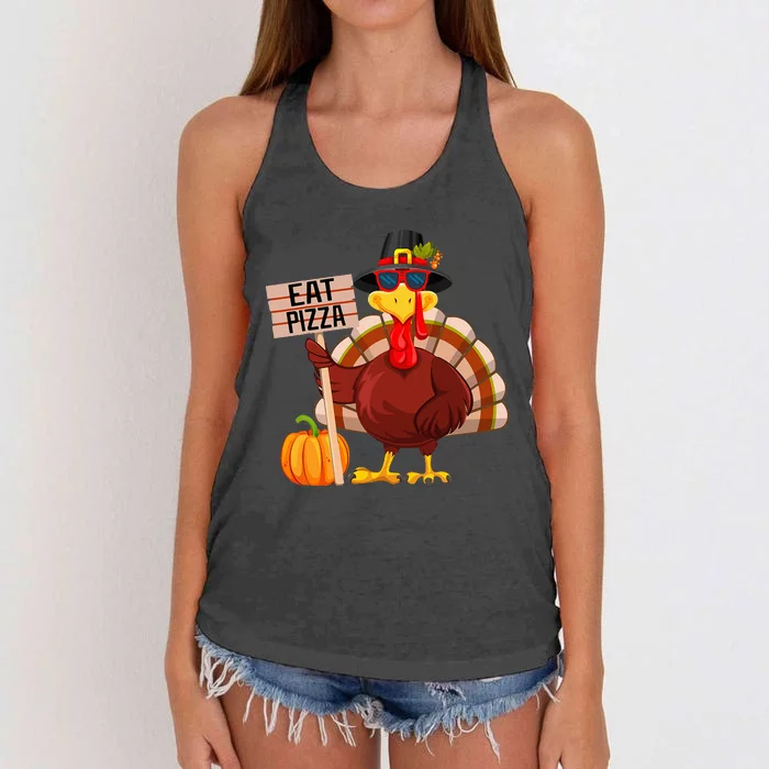 Turkey Eat Pizza Vegan Thanksgiving Women's Knotted Racerback Tank