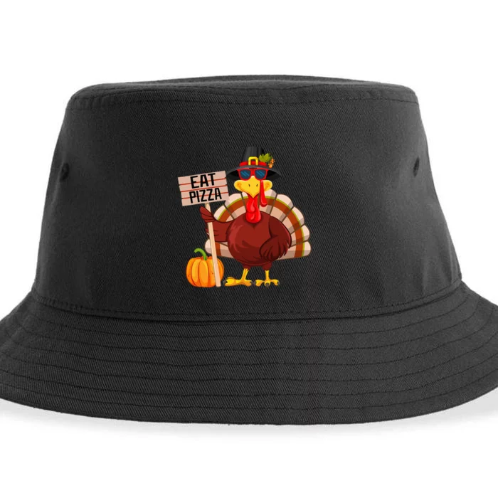 Turkey Eat Pizza Vegan Funny Thanksgiving Sustainable Bucket Hat