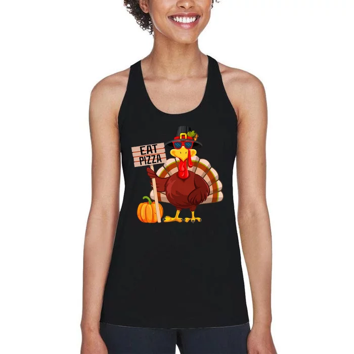 Turkey Eat Pizza Vegan Funny Thanksgiving Women's Racerback Tank