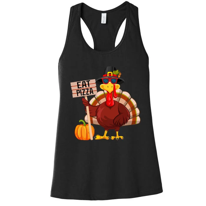 Turkey Eat Pizza Vegan Funny Thanksgiving Women's Racerback Tank