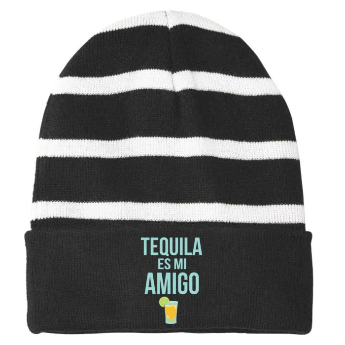 Tequila Es Mi Amigo Cinco de Mayo Striped Beanie with Solid Band