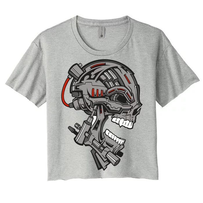 Terminator Skull Gun Head Women's Crop Top Tee